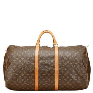 Louis Vuitton Monogram Keepall 60 Boston Bag/Travel Bag M41422 Brown PVC Leat...